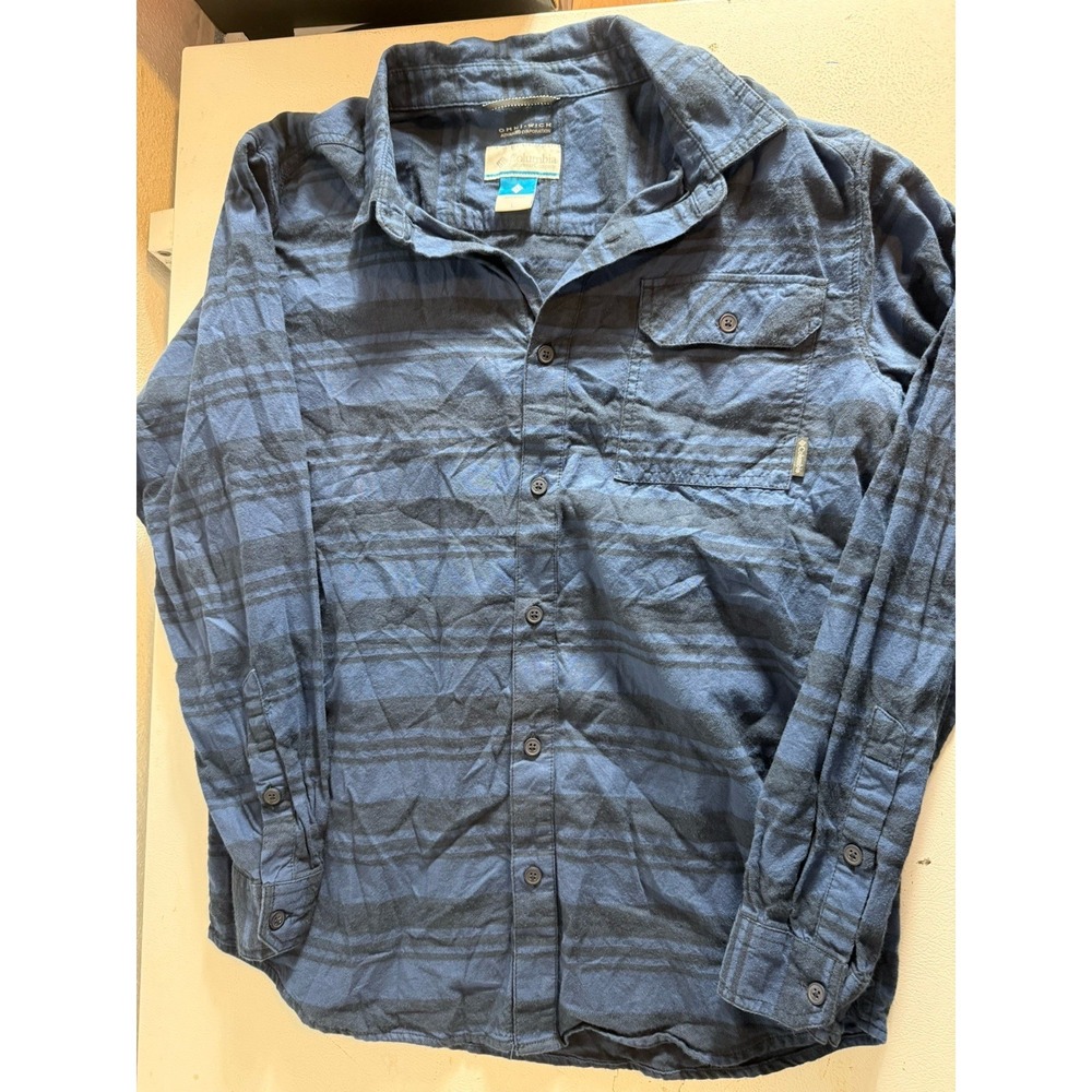 Columbia Flannel Shirt Mens Large Omni Wick Advanced Evaporation Plaid‎ Blue